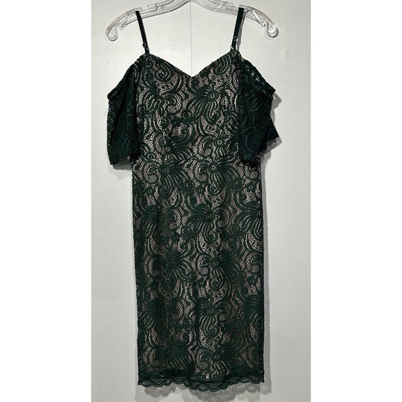 Womens Off the‎ shoulder dress Size 11 Green Lace Mermaid Party Coquette - Picture 3 of 8